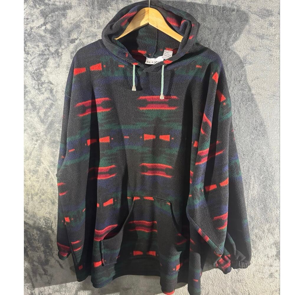 Vtg 90s Blazer Aztec Fleece Hoodie 3X Southwest Tribal Pullover Oversized Gorp